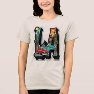 T-shirt En Tri-matière Conception de voiture rétro gothique et squelettes