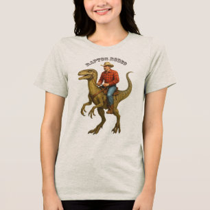 T-shirt En Tri-matière Cow-boy Vintage Chevauchant un Dinosaure Vélocirap