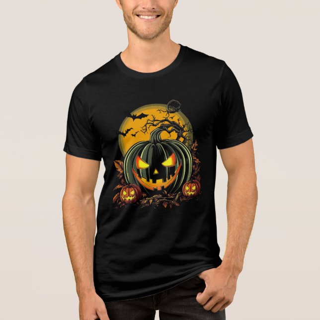 T-shirt En Tri-matière Creepy Grinning Pumkins Halloween (Recto)
