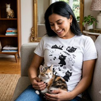 T-shirt En Tri-matière Cute Black Cats Doodles Pattern Kawaii Meow
