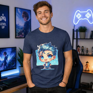 T-shirt En Tri-matière Cute Chibi Boy   Art Anime Bleu À Thème Eau