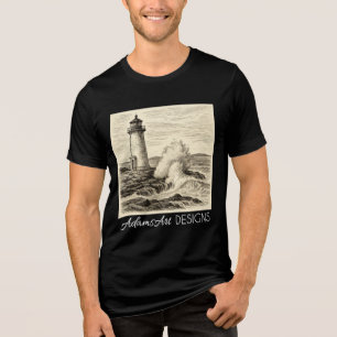 T-shirt En Tri-matière Dessin à l'encre d'un phare vintage