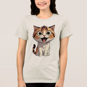 T-shirt En Tri-matière Dessin animé de chaton excité aux yeux écarquillés