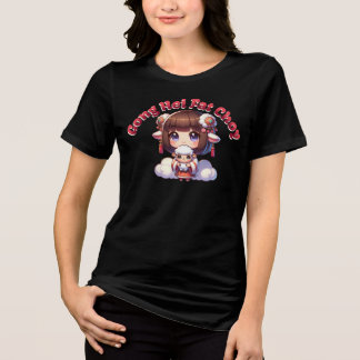 T-shirt En Tri-matière Dessin animé Nouvel An chinois Mouton et Fille
