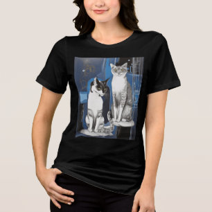 T-shirt En Tri-matière Deux chats gris sur un Arrière - plan Abstrait