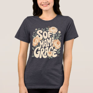 T-shirt En Tri-matière Douce Maman Grace Typographie Florale Rétro Prune