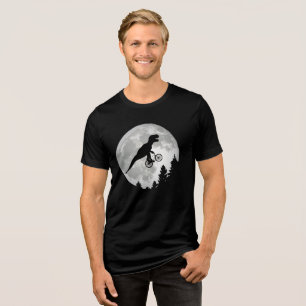T-shirt En Tri-matière Drôle T-Rex volant sur vélo avec Pleine lune