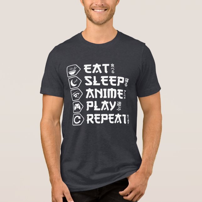 T-shirt En Tri-matière Eat Sleep Anime Play Repeat Otaku Anime Lifestyle (Recto)