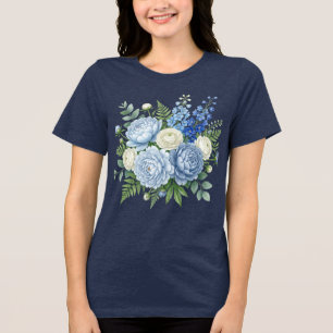 T-shirt En Tri-matière Élégant Bouquet Floral de Pivoine Bleue Design Aqu