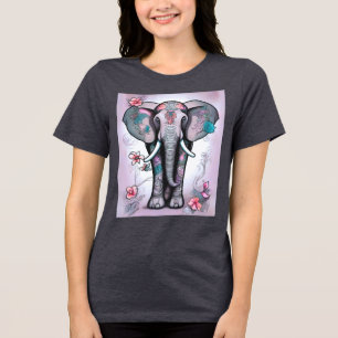 T-shirt En Tri-matière Éléphant indien gris orné de fleurs