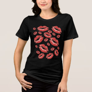 T-shirt En Tri-matière Empreinte de lèvre rouge flirteuse et amusante