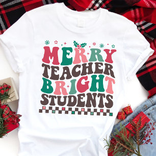 T-shirt En Tri-matière Enseignant Joyeux Élèves Brillants Noël Rétro