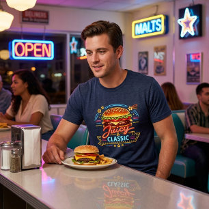 T-shirt En Tri-matière Enseigne au Néon de Resto Rétro : Burger Juteux et