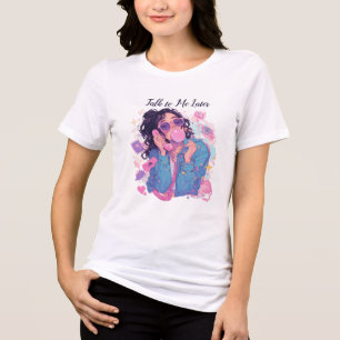 T-shirt En Tri-matière Esthétique des années 90 Fille au téléphone rétro