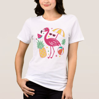 T-shirt En Tri-matière Été Tropical Vibrant Flamant & Plage d'Ananas