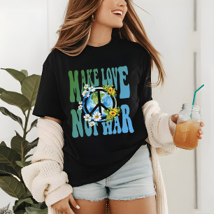 T-shirt En Tri-matière Faire l'amour pas la guerre Rétro Hippie Floral si