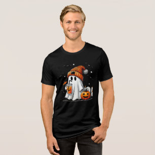 T-shirt En Tri-matière Fantôme mignon avec boisson et art de citrouille