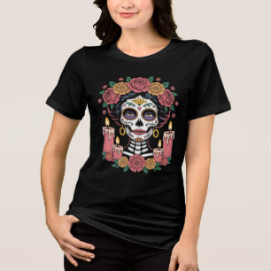 T-shirt En Tri-matière Femme Élégante Crâne de Sucre de Jour des Morts