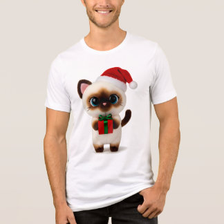 T-shirt En Tri-matière Festive Siamese Cat with Santa Hat and Gift Box