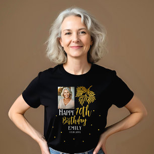 T-shirt En Tri-matière Fête élégante de 70 ans avec feuillage doré et pho