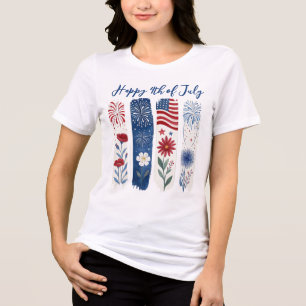 T-shirt En Tri-matière Feu d'artifice Floral Patriotique, Tri-Blend du 14