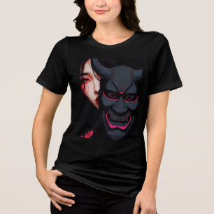 T-shirt En Tri-matière Fille mystérieuse avec masque Oni Horreur japonais