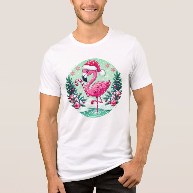 T-shirt En Tri-matière Flamant rose de Noël Clipart-10424 (Recto)