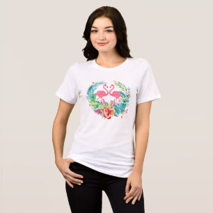 T-shirt En Tri-matière Flamants roses roses et fleurs tropicales colorées