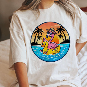 T-shirt En Tri-matière Flamingo montant un canard en caoutchouc Coucher d