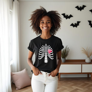 T-shirt En Tri-matière Fun White Skeleton Rib Bones & Coeur Halloween