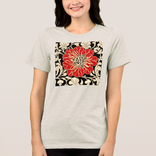 T-shirt En Tri-matière Grande Fleur Rouge Art Nouveau