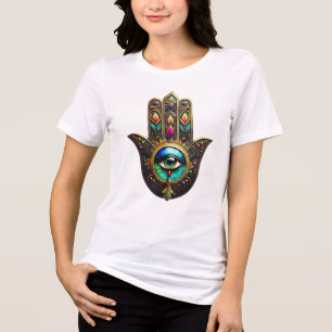 T-shirt En Tri-matière Hamsa Brun Coloré Or Arc-en-Ciel Troisième Œil