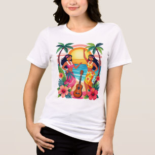 T-shirt En Tri-matière Hawaïen Hula Coucher de soleil Plage Danse Tropica