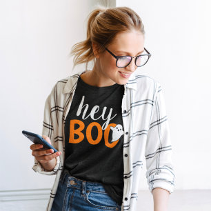 T-shirt En Tri-matière Hey Boo Orange Black Funny Halloween Fantôme Femme