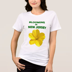 T-SHIRT  EN TRI-MATIÈRE HIBISCUS JAUNE ENSOLEILLÉ FLEUR BLANCHE FEMME PRIN