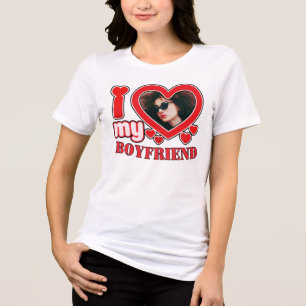 T-shirt En Tri-matière I Love My Boyfriend Photo personnalisée Coeur