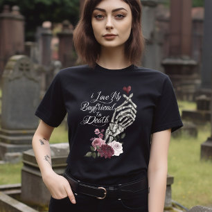 T-shirt En Tri-matière I Love My Boyfriend to Death Skeleton Coeur main