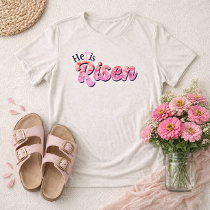T-shirt En Tri-matière Il Est Ressuscité Croix Rose Floral Lettrage Pâque
