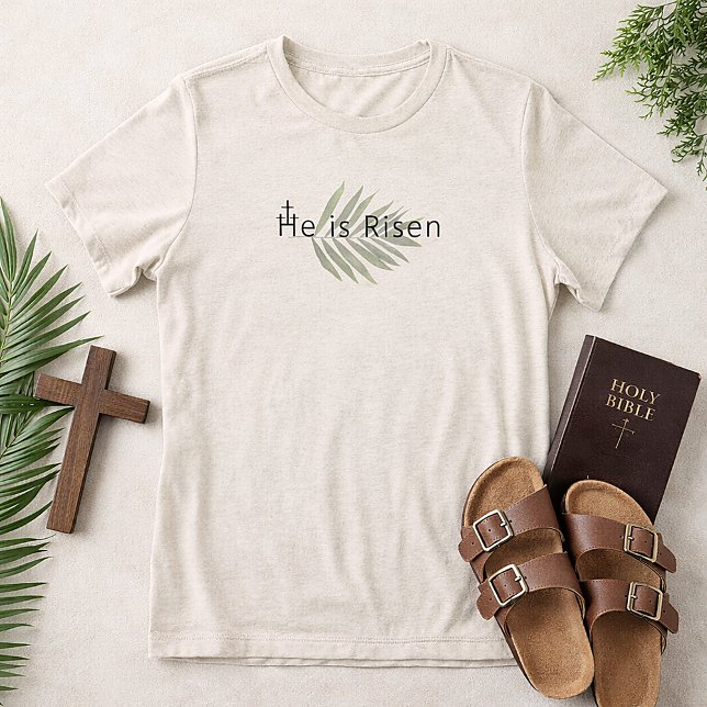 T-shirt En Tri-matière  Il Est Ressuscité Trois Croix Feuille de Palmier  (He is Risen Palm Leaf Christian Easter Shirt )