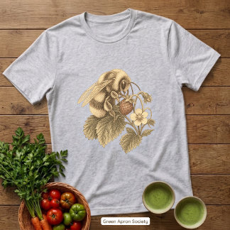 T-shirt En Tri-matière Illustration botanique d'abeille et de fraise vint