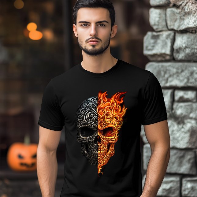 T-shirt En Tri-matière Illustration de l'Halloween de flamme de tatouage  (Illustration of Skull Tattoo Fire Flame Halloween T-Shirt)