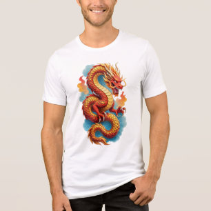T-shirt En Tri-matière Illustration rouge du dragon chinois enflammé-6756