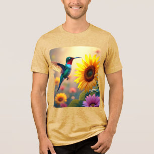 T-shirt En Tri-matière Imaginaire Mignonne Oiseau Fleurs de tournesol