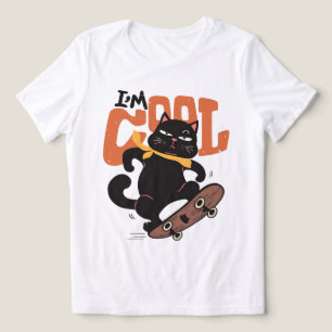 T-shirt En Tri-matière Je suis Cool Skateboard Chat Noir Drôle Rétro