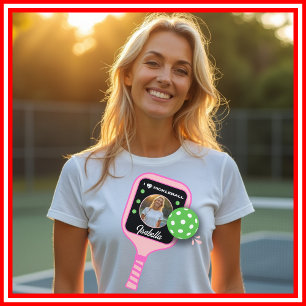 T-shirt En Tri-matière Je t'aime Pickleball Raquette Rose Photo de Sport 