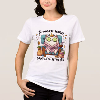 T-shirt En Tri-matière Je travaille dur afin que mon chat puisse avoir un