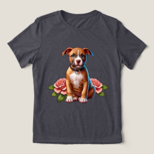 T-shirt En Tri-matière Joli chiot Brown avec Rose