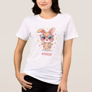 T-shirt En Tri-matière Joli lapin féminin avec monogramme portant des lun