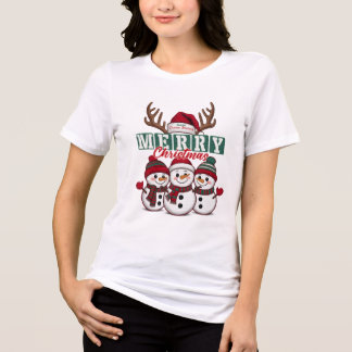 T-shirt En Tri-matière Jolie famille de bonhomme de neige Joyeux Noël Hiv