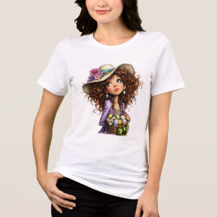 T-shirt En Tri-matière Jolie Fille de Pâques avec Œufs Art de Printemps